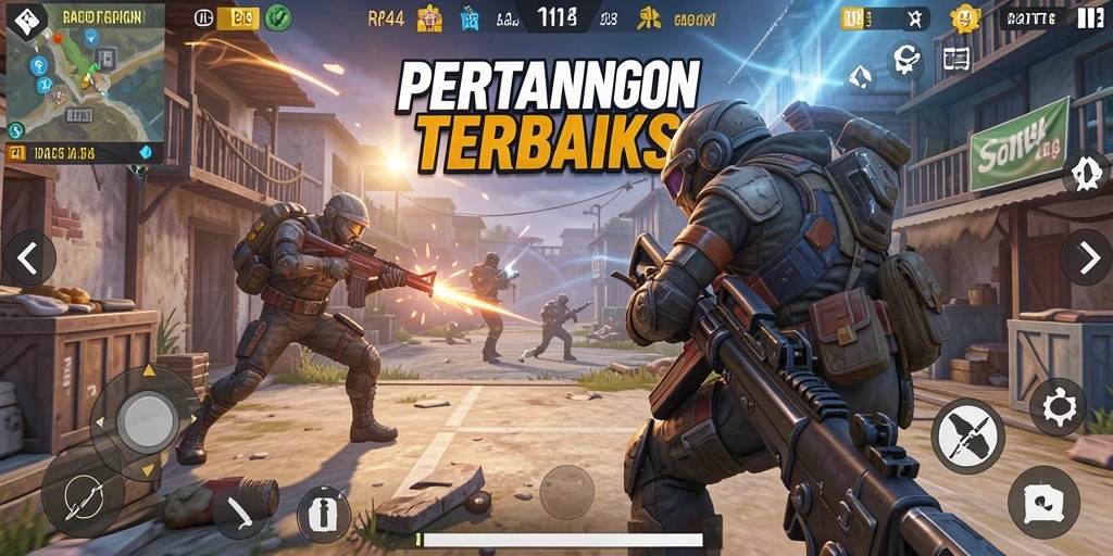 Screenshot gameplay RR44 menampilkan momen seru saat pertempuran Battle Royale.