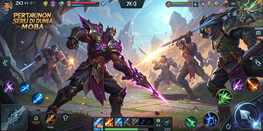 Gameplay ZK3 yang seru dan penuh aksi di arena MOBA.