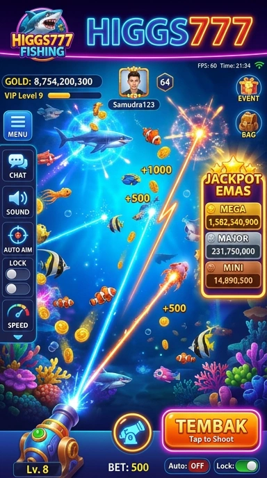 Screenshot aplikasi higgs777 saat pengguna mencari aplikasi.